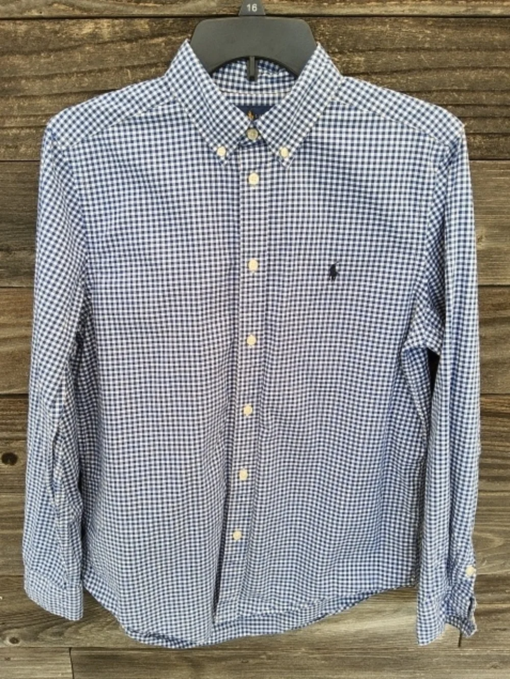 Ralph Lauren Navy and White Gingham Boys Button-Down Shirt Size 18/20